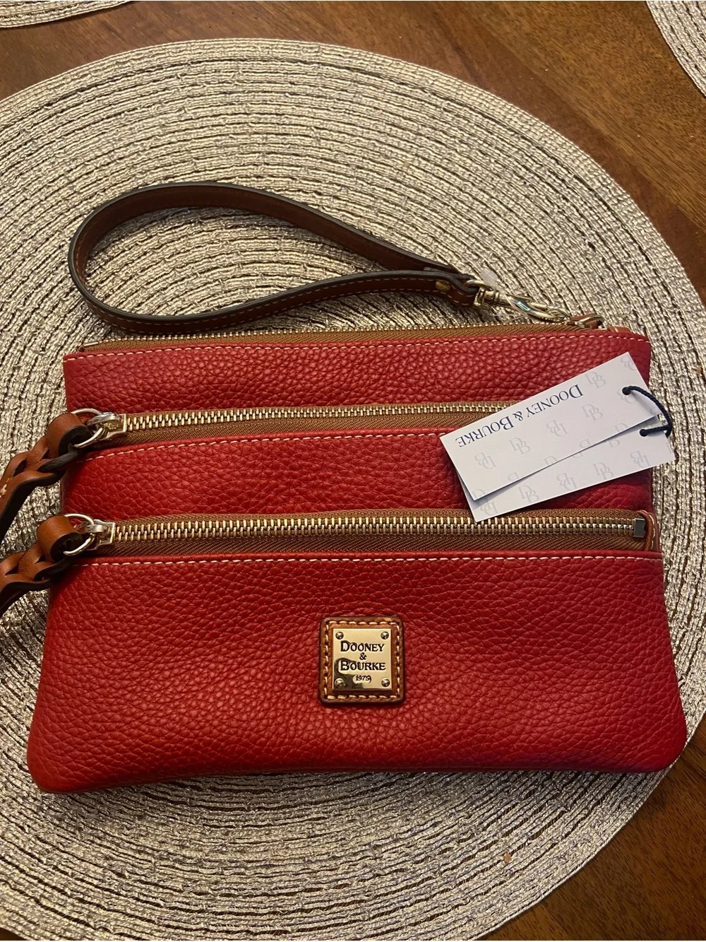 Dooney & Bourke red tri zip leather gift wristlet NWT
